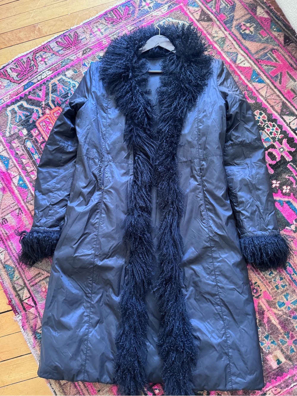 Mongolian Fur Trim Women's Suede Afghan Coat